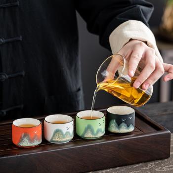 國潮文創 手繪陶瓷茶杯品茗杯主人杯茶具伴手禮萬里山河山水茶具