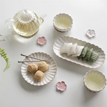 LS日式家用純色陶瓷餐具窯變白色菊花餐盤創意碗碟套裝小清新湯碗