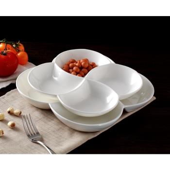 骨瓷大四格盤陶瓷餐具調料盤水果拼盤果盤多格子盤創意西餐盤菜盤