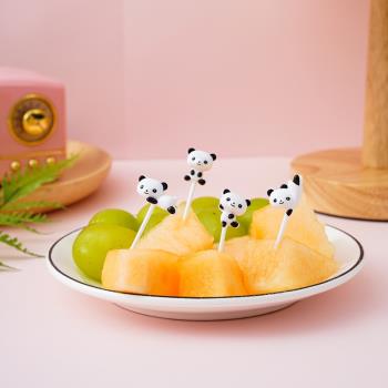 日式兒童卡通水果叉小熊貓卡通迷你水果叉動物造型便當裝飾簽8枚