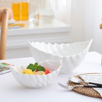 創意純白色陶瓷碗法式湯碗意面碗水果沙拉碗西餐碗家用大碗涼菜碗