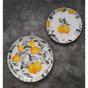 新品微瑕外貿陶瓷 歐式美式手繪風格檸檬圖案餐盤牛排盤湯碗面碗