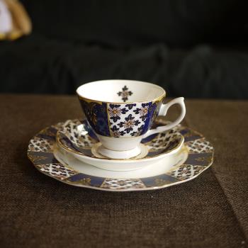 WW1962出口英國骨瓷伯爵藍十字花宮廷風咖啡杯碟／餐盤下午茶套裝
