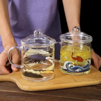 明尚德革命杯創意復古玻璃杯透明耐熱水杯子帶蓋茶杯懷舊杯馬克杯