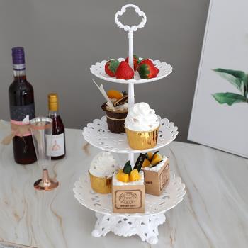 歐式蛋糕架塑料多層家用甜品托盤點心水果盤三層甜品臺客廳托盤架