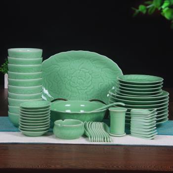 陶瓷中式牡丹微波爐適用青瓷碗