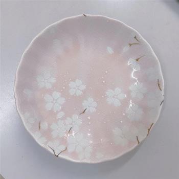 日本進口釉下彩粉櫻雪花釉花邊小碟日式家用點心碟骨碟醬料碟