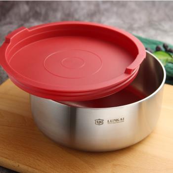 LUNKAI 18-10不銹鋼帶蓋碗16CM泡麵大圓碗沙拉三層加厚密封保鮮盒