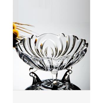 高級三足水晶玻璃果盤三腳水果盤玻璃碗家用客廳高檔大氣上檔次