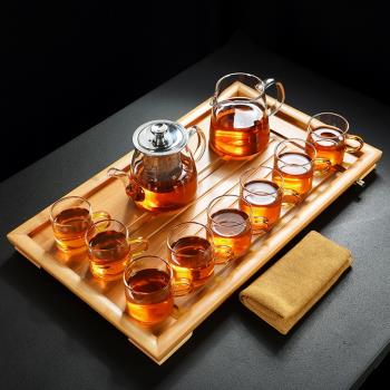 舊望格透明玻璃茶具套裝整套功夫大茶杯茶壺泡茶器竹茶盤家用簡約