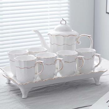 結婚簡約茶具水具套裝 家用 客廳陶瓷茶杯具茶壺冷水壺水杯帶托盤