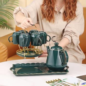 北歐輕奢水具套裝 陶瓷 家用客廳茶具整套茶壺水杯子冷水壺帶托盤
