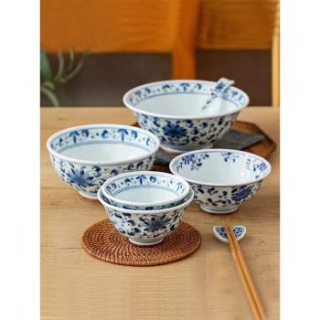 藍凜堂餐具日本進口陶瓷缽碗日式田園風家用釉下彩橢圓盤飯碗面碗