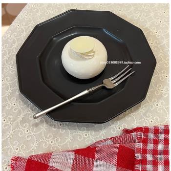 走失的blue法式啞光黑色餐盤多邊形黑盤子陶瓷復古高級感黑色餐具