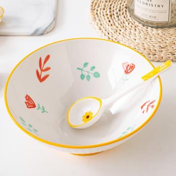 日式斗笠碗家用陶瓷湯面碗餐具沙拉面碗8寸大號碗喇叭碗螺螄粉碗