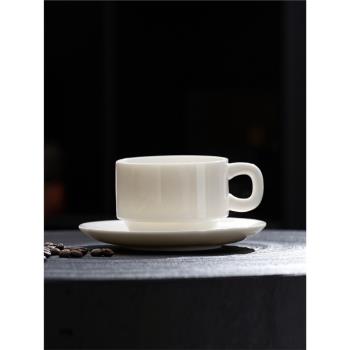 德化白瓷羊脂玉瓷咖啡杯碟套裝拿鐵馬克杯美式水杯辦公室陶瓷杯