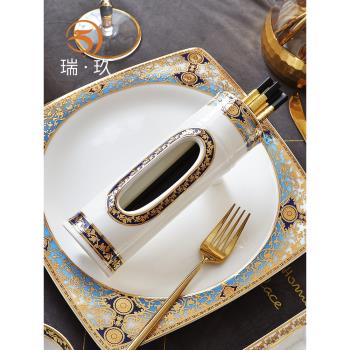 輕奢浮雕餐具橫放筷子籠家用廚房插筷子筒瀝水歐式餐廳筷子桶防塵