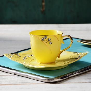 歐系濃縮咖啡杯 帶鉆小咖啡碟 鍍金小陶瓷杯 意式小咖啡杯碟 瑕疵