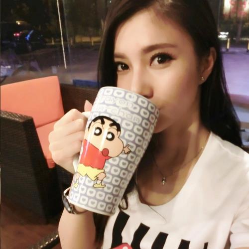 創意陶瓷杯子大容量水杯馬克杯蠟筆小新情侶杯咖啡杯牛奶杯帶蓋勺