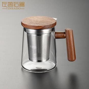 左茗右器304不銹鋼過濾茶杯茶水分離玻璃杯泡茶杯帶蓋喝水杯男款