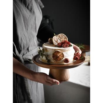 日式高腳蛋糕盤木質托盤客廳家用水果盤下午茶茶點盤甜品臺展示架