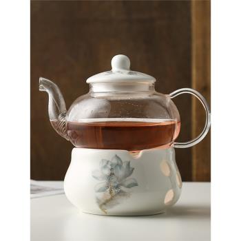 耐熱玻璃花茶壺 透明玻璃花茶杯下午茶水果花果茶壺蠟燭加熱套裝