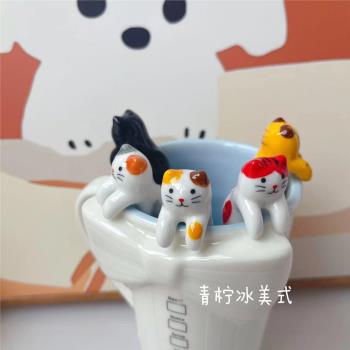 日本三花貓咪ins卡通治愈系陶瓷咖啡杯掛耳攪拌勺冰淇淋甜品勺子