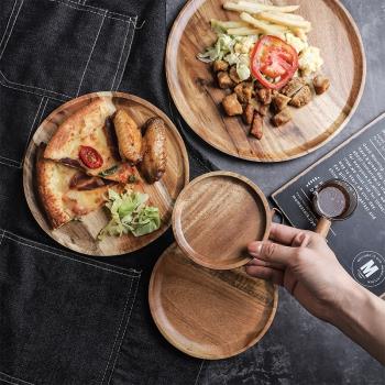 盤子木質碟子家用木盤托盤西餐盤早餐盤披薩盤牛排盤日式實木圓盤