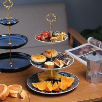 北歐水果盤家用多層下午茶點心蛋糕盤子甜品臺展示架輕奢陶瓷串盤