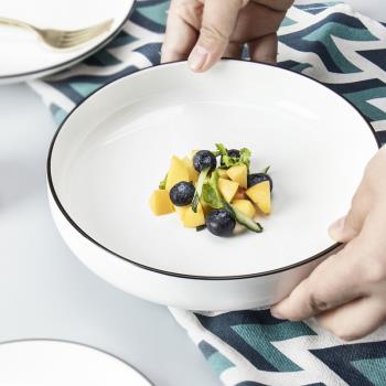 愛兒杉 北歐黑線盤子碗套裝家用ins風西餐餐具陶瓷魚盤菜盤湯飯碗