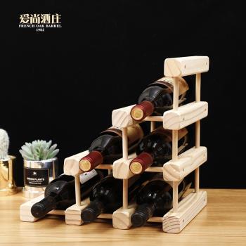 實木紅酒架擺件簡易簡約家用格子木質酒瓶架子展示架葡萄酒架diy