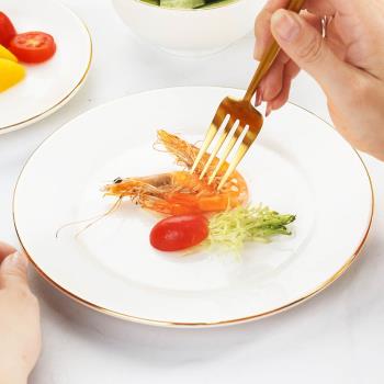 北歐陶瓷牛排盤金邊西餐盤家用菜盤魚盤酒店碗碟套裝餐具家用單個
