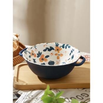 北歐風高顏值雙耳湯碗家用大碼容量泡拉面碗陶瓷湯盆湯杯好看的碗
