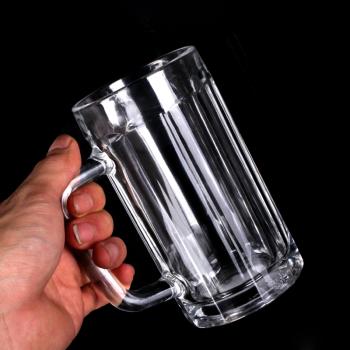啤酒杯玻璃家用大號個性創意加厚耐熱茶樓常用茶杯玻璃茶杯帶把