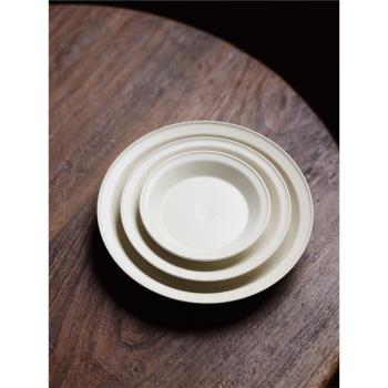 純色簡約日式圓形盤子淺口平底圓盤大號餐盤意面料理點心盤甜品盤