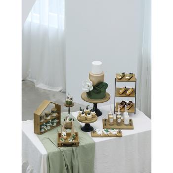 復古木質托盤 甜點展示架 婚慶蛋糕架 森系甜品臺蛋糕盤 擺臺道具