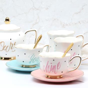 歐式波點金邊咖啡杯杯碟套裝英式花茶下午茶茶具杯子陶瓷帶勺禮盒