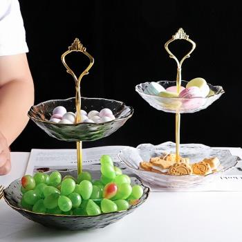 北歐創意多層果盤家用客廳茶幾三層玻璃水晶點心蛋糕甜品托盤架子