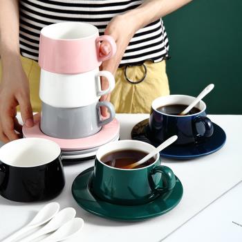 北歐簡約咖啡杯碟套裝家用花茶杯下午茶杯碟創意陶瓷咖啡具牛奶杯