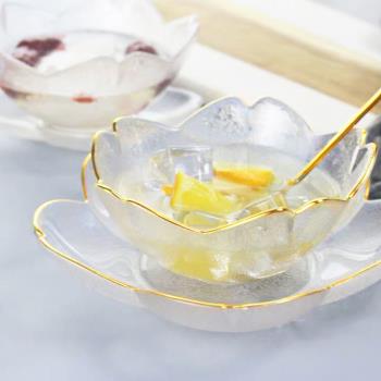 創意金邊櫻花碟干果碟水晶玻璃碗 北歐家用甜品沙拉碗碟套裝餐具