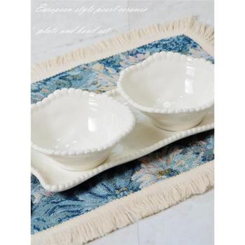歐式輕奢陶瓷工藝珍珠盤碗2+1套裝 釉下彩餐盤餐碗 白色餐具 瑕疵