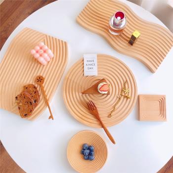 ins櫸木實木不規則托盤裝飾擺件日式桌面置物盤甜品收納拍照道具