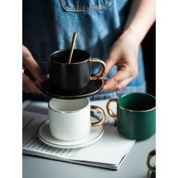 咖啡杯碟帶勺小奢華金邊陶瓷杯碟下午茶杯碟託盤禮盒套裝早餐杯碟