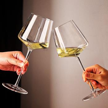 高腳杯2支裝家用純手工方形勃艮第玻璃葡萄酒杯子水晶紅酒杯套裝
