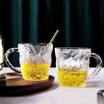 創意帶把耐熱冰川杯日式ins風網紅玻璃水杯家用夏季啤酒杯果汁杯