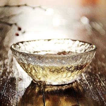 日式手工錘目紋玻璃初雪小茶杯中雪品茗杯耐熱水晶茶具主人杯建盞
