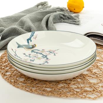 金嵐玉唐山骨瓷餐具8英寸深盤湯盤菜盤飯盤陶瓷菜盤子米飯盤