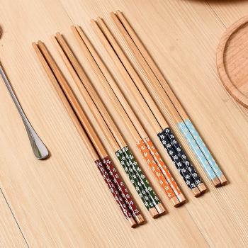 1雙天然環保印花櫻花木質筷子 無油漆無蠟復古家用廚房木筷子家庭