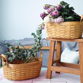 法式鄉村風格木片提籃 編制籃框干花收納籃 櫥窗展示美食攝影道具