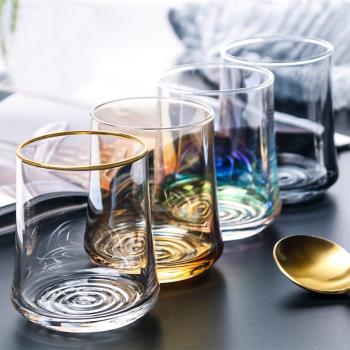 創意七彩圓形玻璃水杯果汁飲料花茶透明玻璃杯威士忌酒杯啤酒杯子